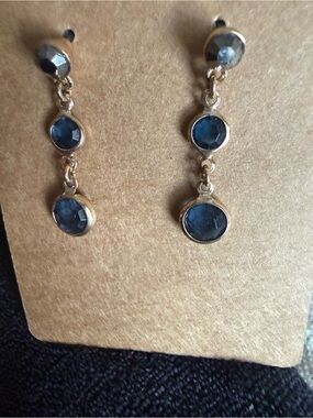 Silver post back Drop Earrings with Blue Stones
